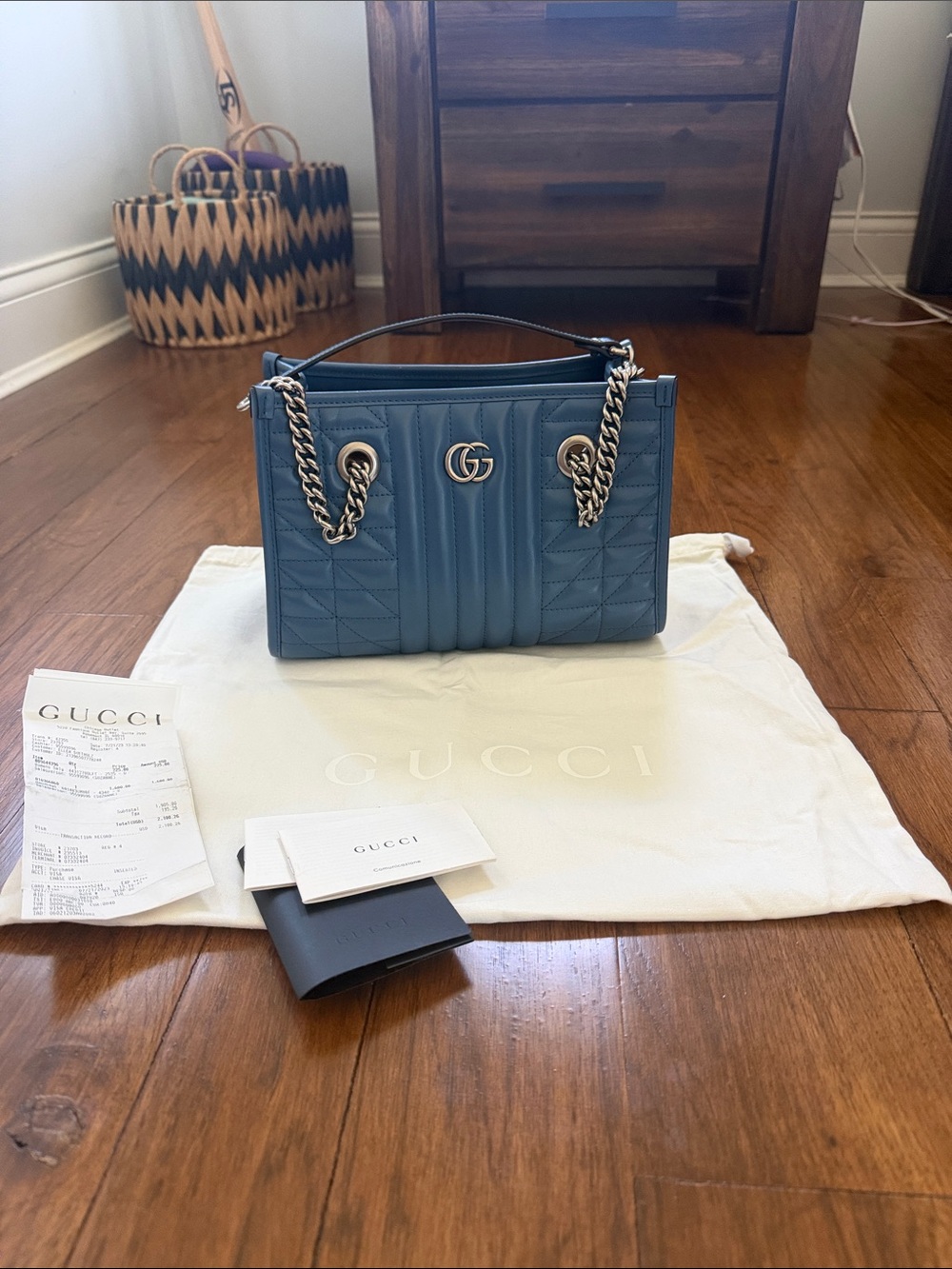 Gucci Blue Quilted GG Chain-Handle Shoulder Bag